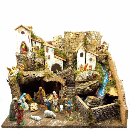 Presepe con cascata inclusa pompa e luci cm 45 x 30 x 37