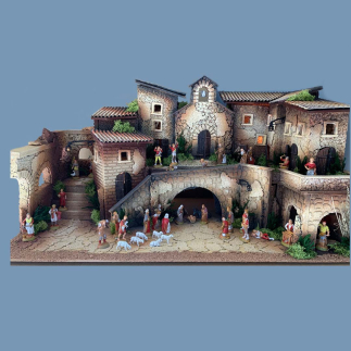 Presepe completo con chiesa per statuine cm 6