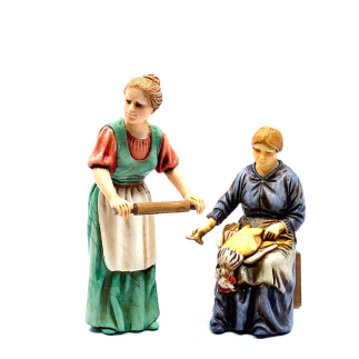 Donna che spenna e donna con mattarello cm.10 - Statuine Landi Moranduzzo