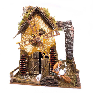 Mulino a vento funzionante per statuine presepe 8-10 cm