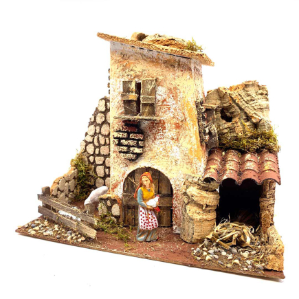 Casolare con animali per statuine presepe 5-8 cm