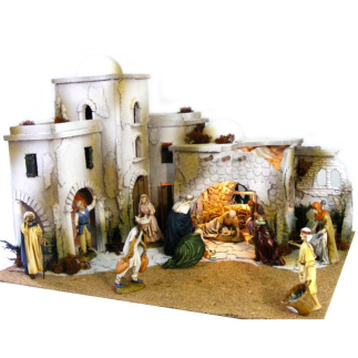 Presepe arabo con fontana e luce per statuine 12/13 cm