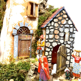 Presepe in stile popolare per statuine 10 cm completo di illuminazione