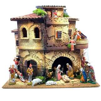 Presepe con luci e statuine 40x30x38 cm