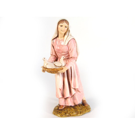 Donna con cesto di colombe - Pastori 6 soggetti cm 12 - Statuine Landi Moranduzzo