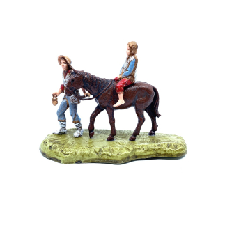 Gruppo uomo con bambino a cavallo cm 6 - Statuine Landi Moranduzzo