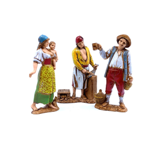 Pescivendolo, donna con bambino e ubriaco 3 soggetti cm. 8 - Statuine Landi Moranduzzo