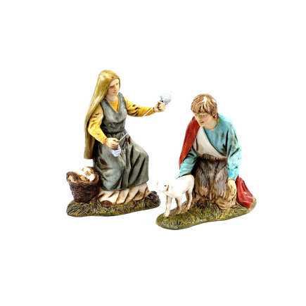 Filatrice e pastore con pecora 10 cm - Statuine Landi Moranduzzo