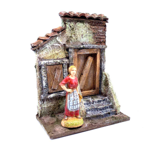 Facciata casa con scaletta per statuine presepe cm 6