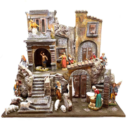 Borgo presepi con luci per statuine 10 cm