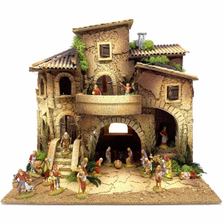 Presepe Borgo con capanna per statuine presepe 6 cm