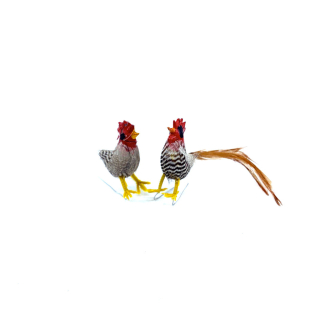 Gallo e gallina cm 3-4 - con piumaggio grigio striato - OCCASIONI