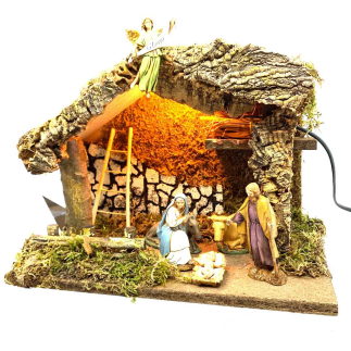 Capanna per presepe per statuine cm. 10 o 12. Con luce interna