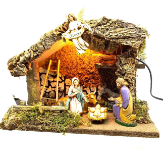 Capanna per presepe per statuine cm. 10 o 12. Con luce interna