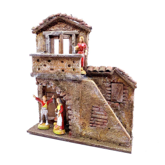 Facciata casa a due piani per statuine presepe cm 6