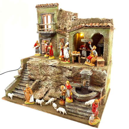 Presepe borgo con fontana per statuine 6 cm