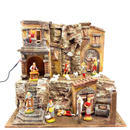 Presepe borgo con angolo lavandaia per statuine 6 cm