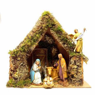 Capanna con luci e porta rustica per statuine presepe cm 8 e 10