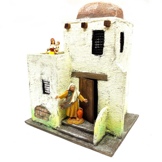 Casa per presepe palestinese con terrazzo - statuine 10 cm