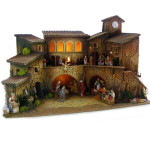 Presepe con luci e fontana per statuine 8 e 6 cm